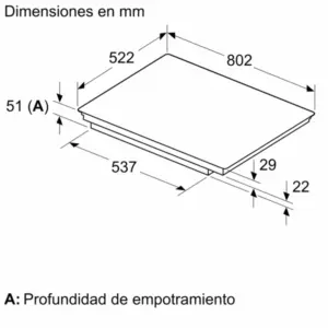 Placa Balay Inducción 80 cm 3EB989LH Negro. Medidas.