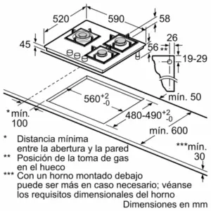 Placa Balay Gas 60 cm 3ETG663HN Negro. Medidas.