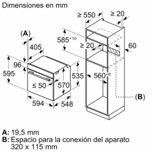 Horno Balay Vapor Pirolítico 3HA4741X3. Medidas.