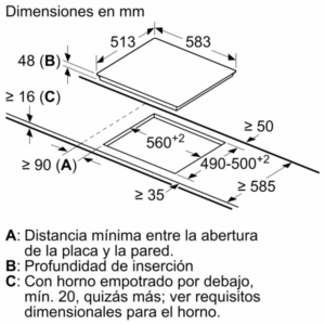 Placa Balay Vitrocerámica 60 cm con Marco 3EB715XR. Medidas.